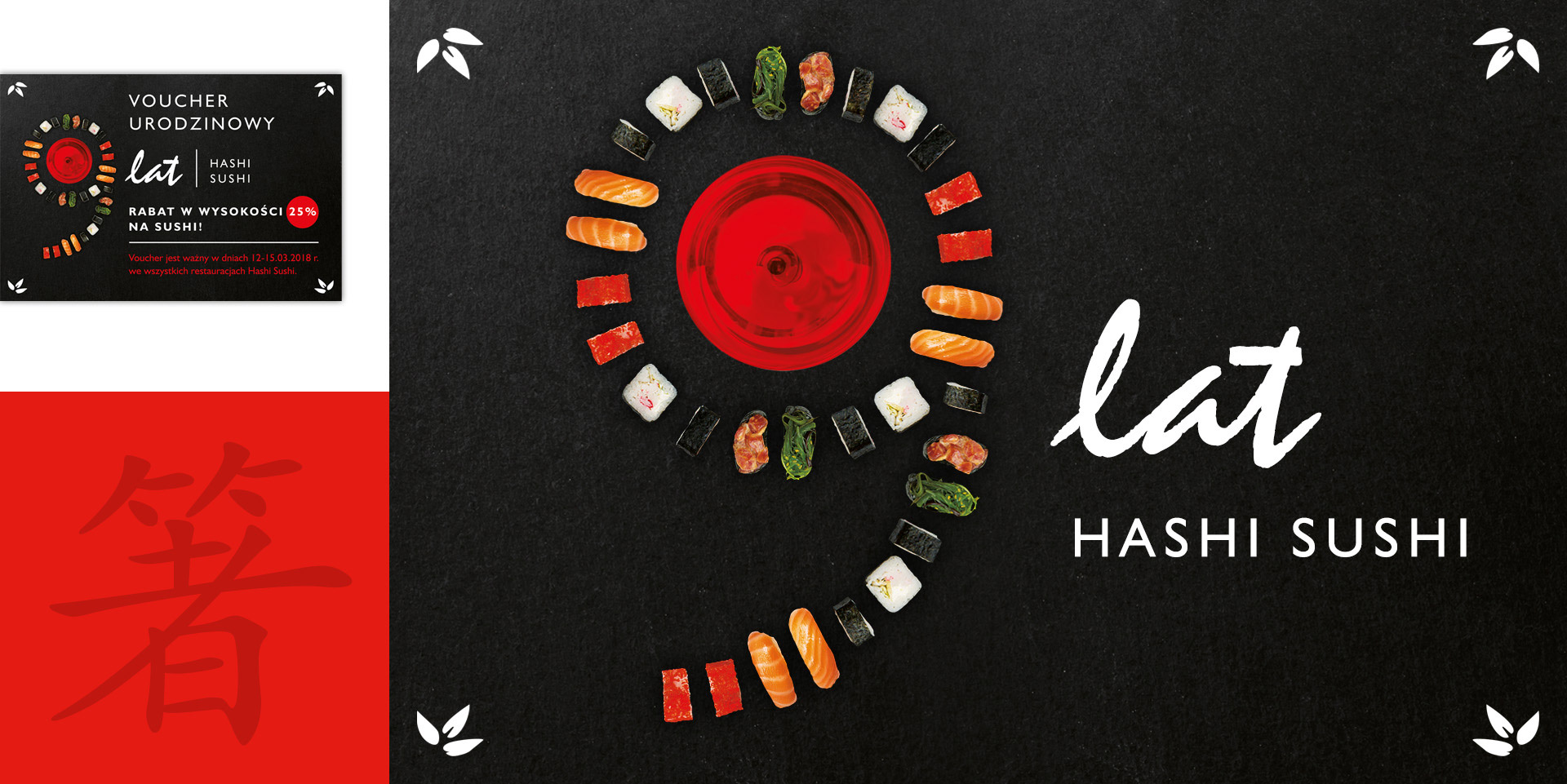 Hashi Sushi, identyfikacja wizualna, komunikacja reklamowa, projekt graficzny, logo, 90 lat sushi, key visual, kreacja